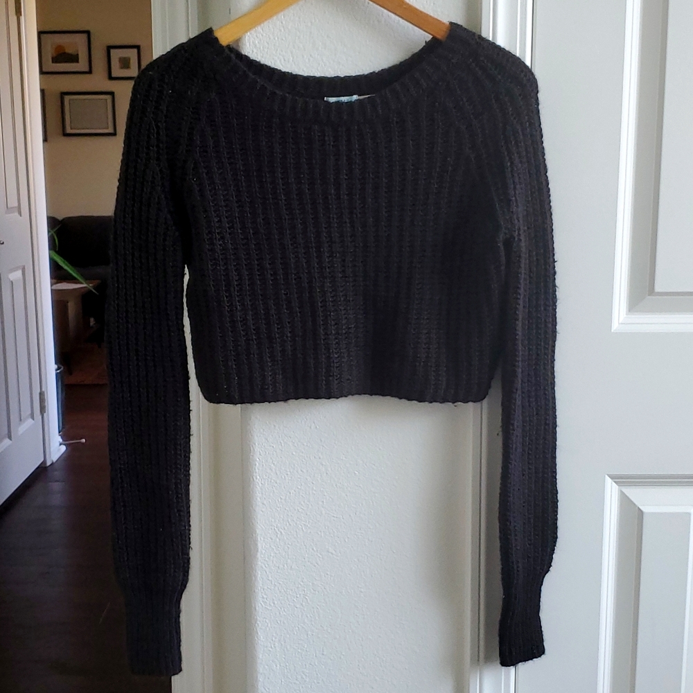 Kimchi Blue black cropped wool fuzzy sweater crop top urban outfitters